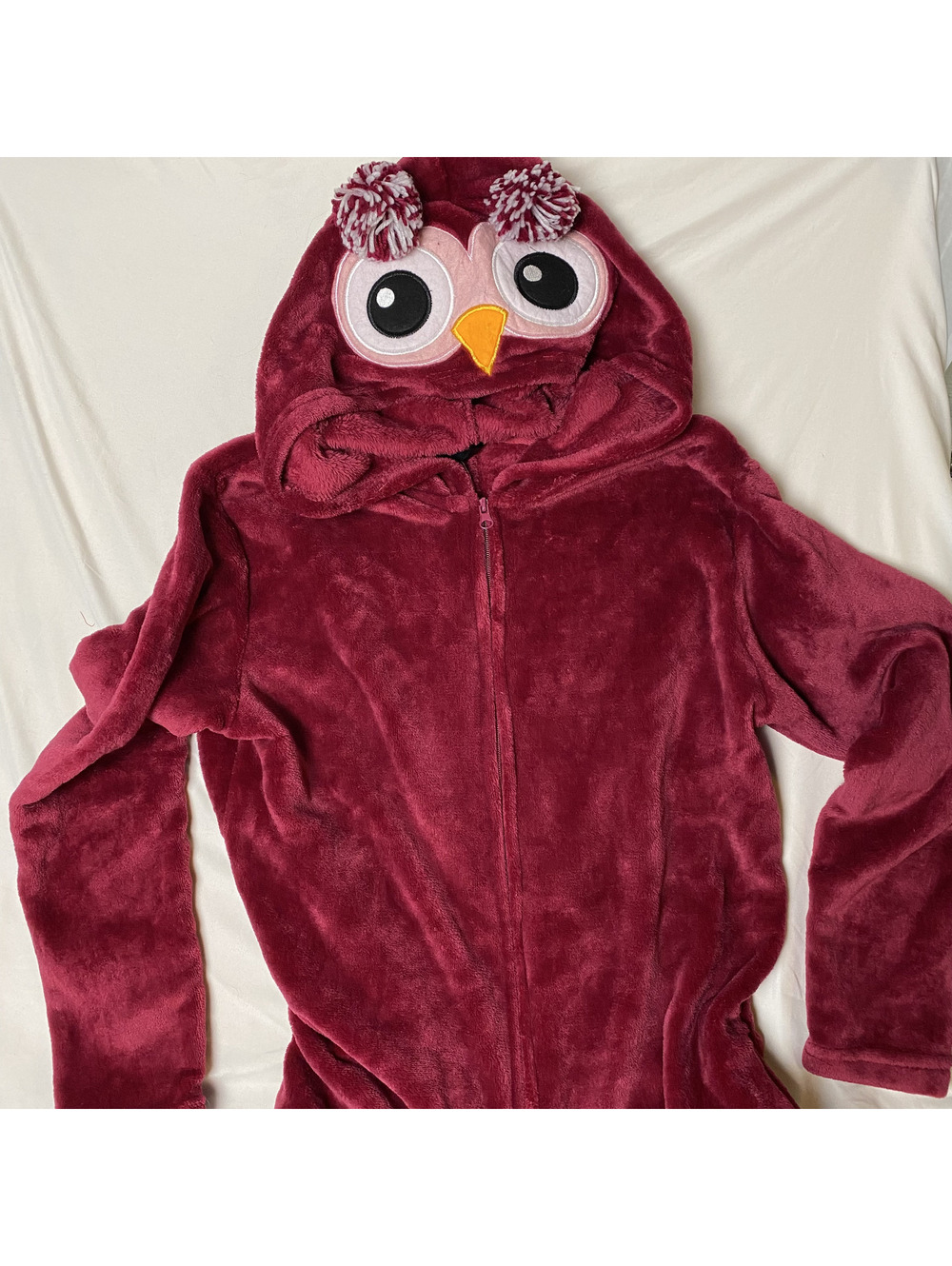 Body Candy burgundy owl plush hooded jumpsuit XL